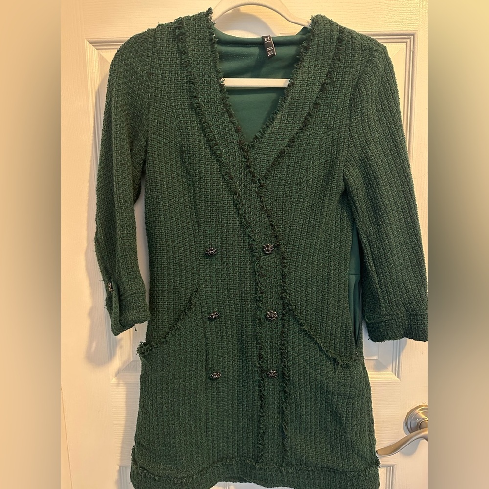 Green tweed blazer Zara dress